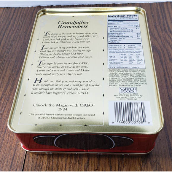 Oreo Cookies Unlock The Magic 1994 Grandfather Remembers Christmas Tin - Picture 8 of 11